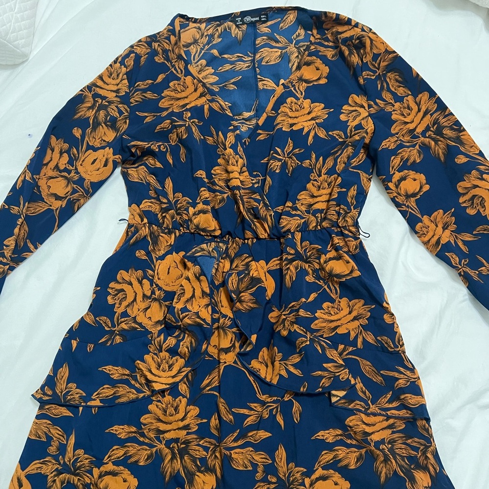 Blue and Orange Floral Midi Dress